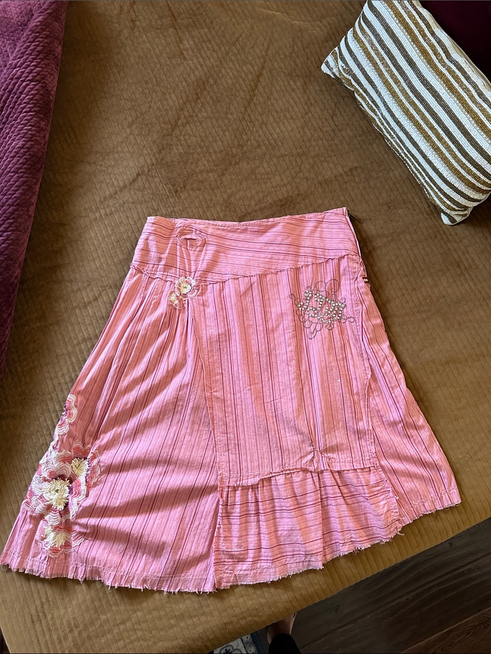 Workshop Pink Embroidered A-Line Skirt with Floral Accents